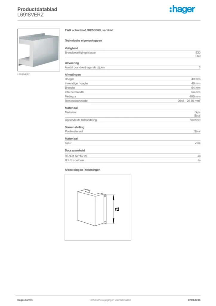 Afbeelding Hager Productdatablad L6918VERZ | Hager Nederland