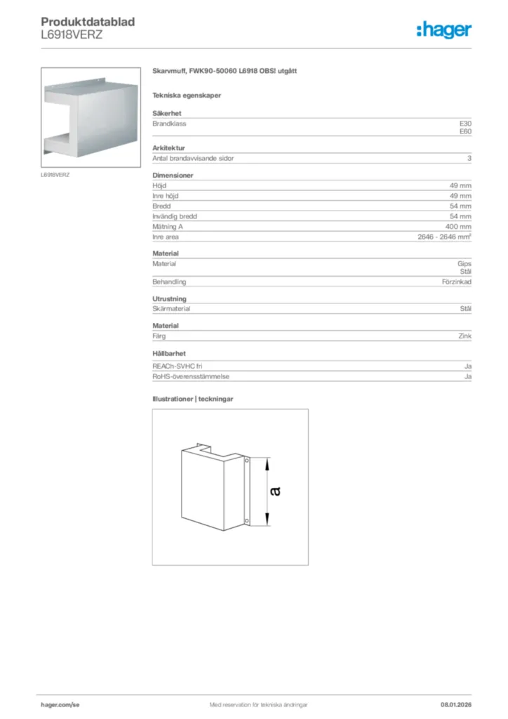 Bild Hager Produktdatablad L6918VERZ | Hager Sverige
