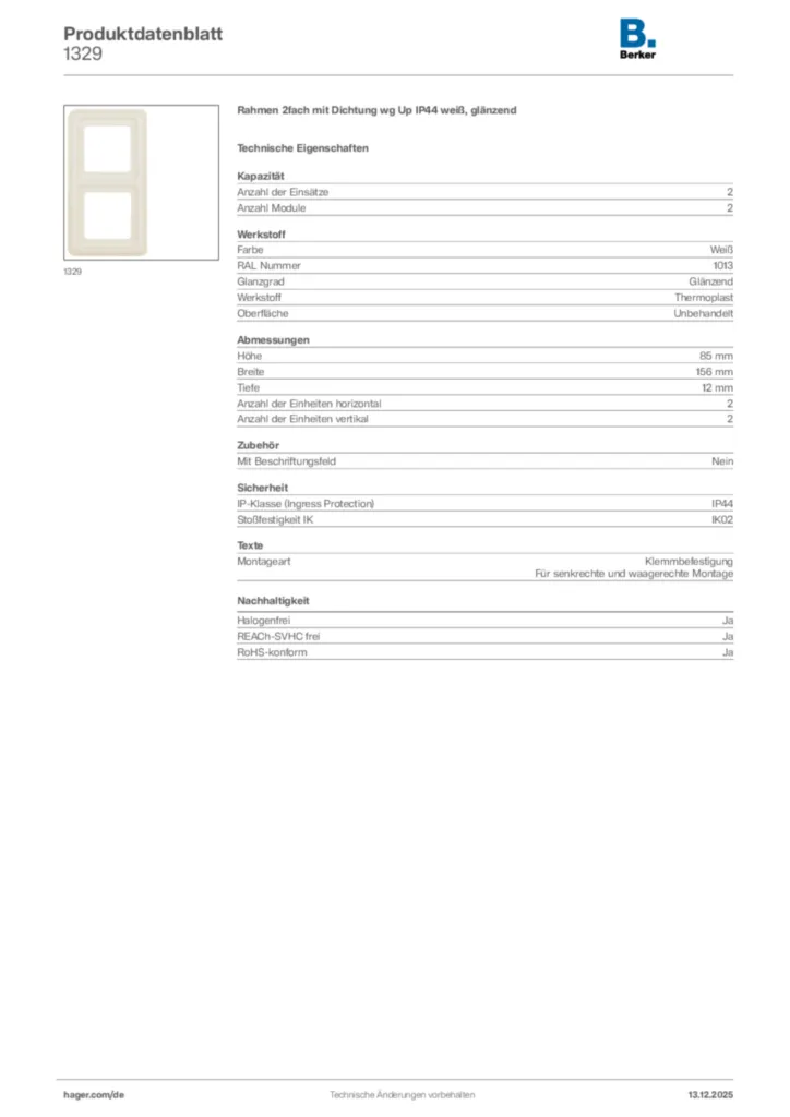 Berker Produktdatenblatt 1329