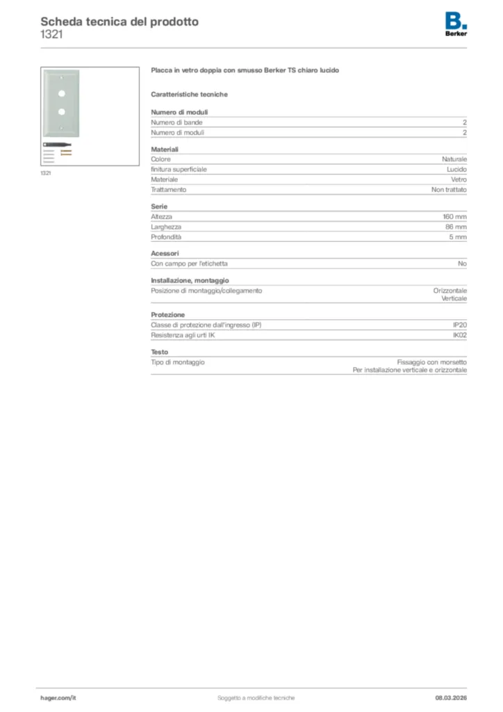 Immagine Berker Scheda tecnica del prodotto 1321 | Hager Italia