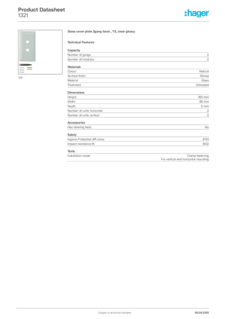 Image Hager Product data sheet 1321  | Hager