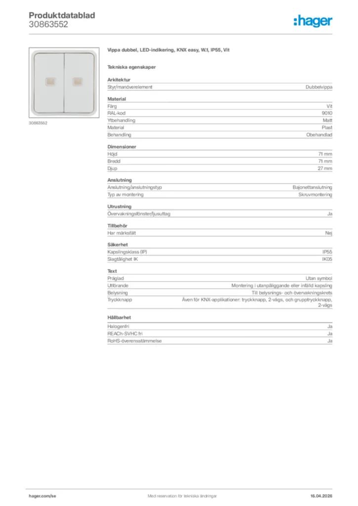 Bild Hager Produktdatablad 30863552 | Hager Sverige