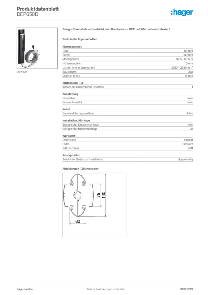 Bild Hager Produktdatenblatt DEP650D | Hager Deutschland