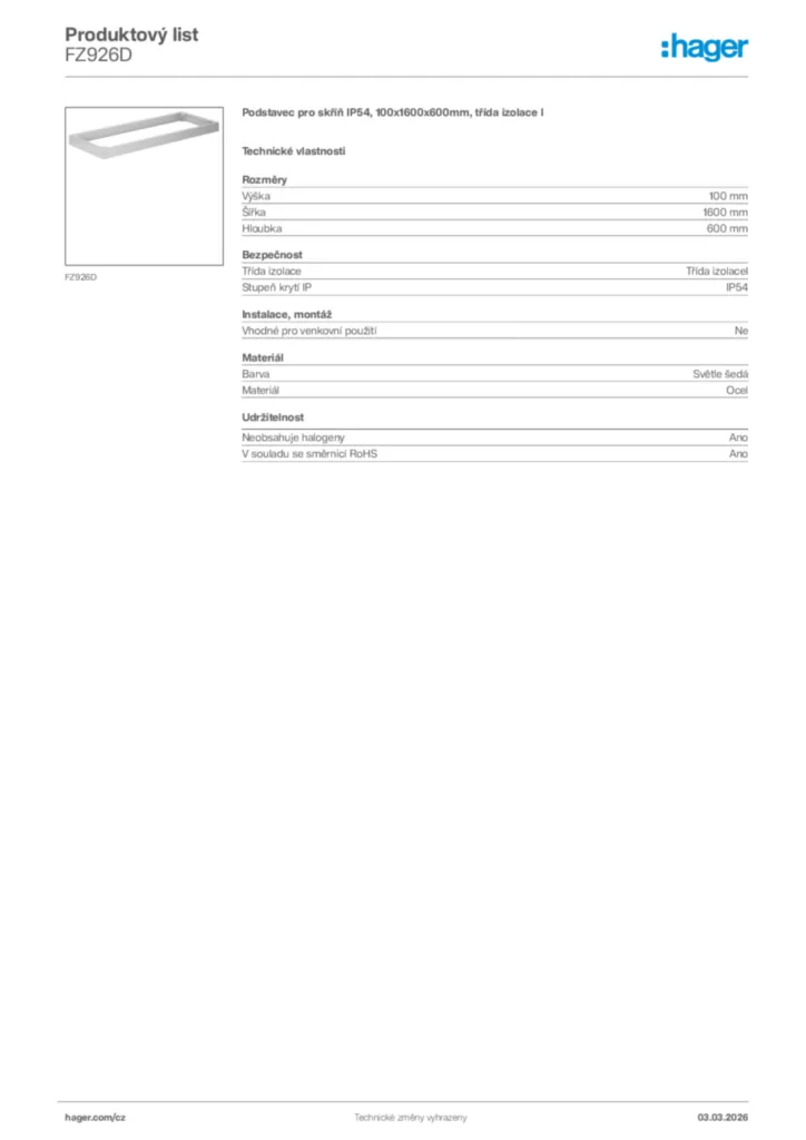 Obrázek Hager Product data sheet FZ926D | Hager