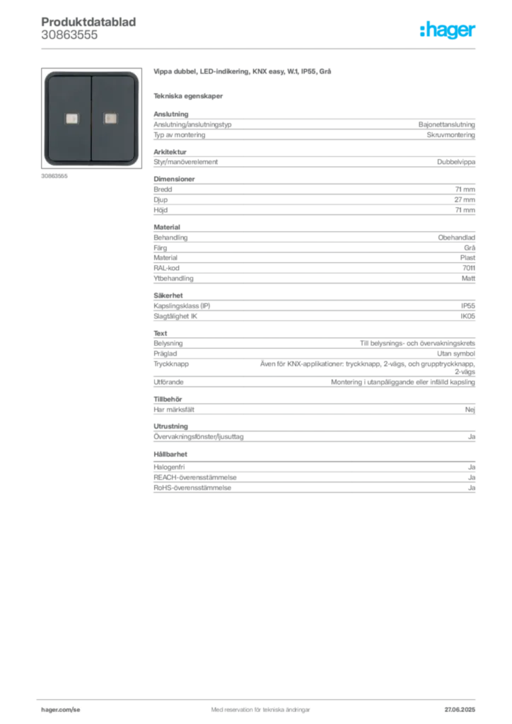Bild Hager Produktdatablad 30863555 | Hager Sverige