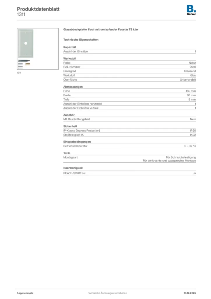 Berker Produktdatenblatt 1311