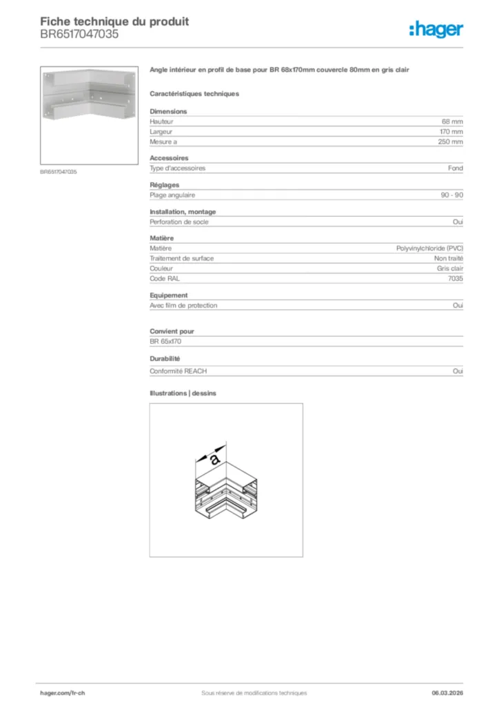 Image Hager Fiche technique du produit BR6517047035 | Hager Suisse