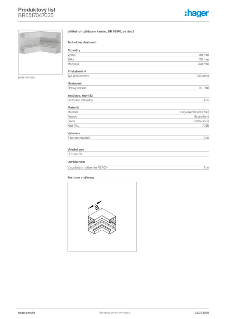 Obrázek Hager Product data sheet BR6517047035 | Hager