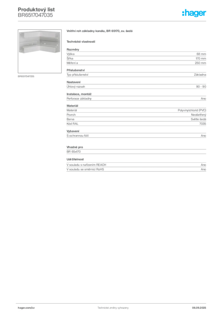 Obrázek Hager Produktový list BR6517047035 | Hager