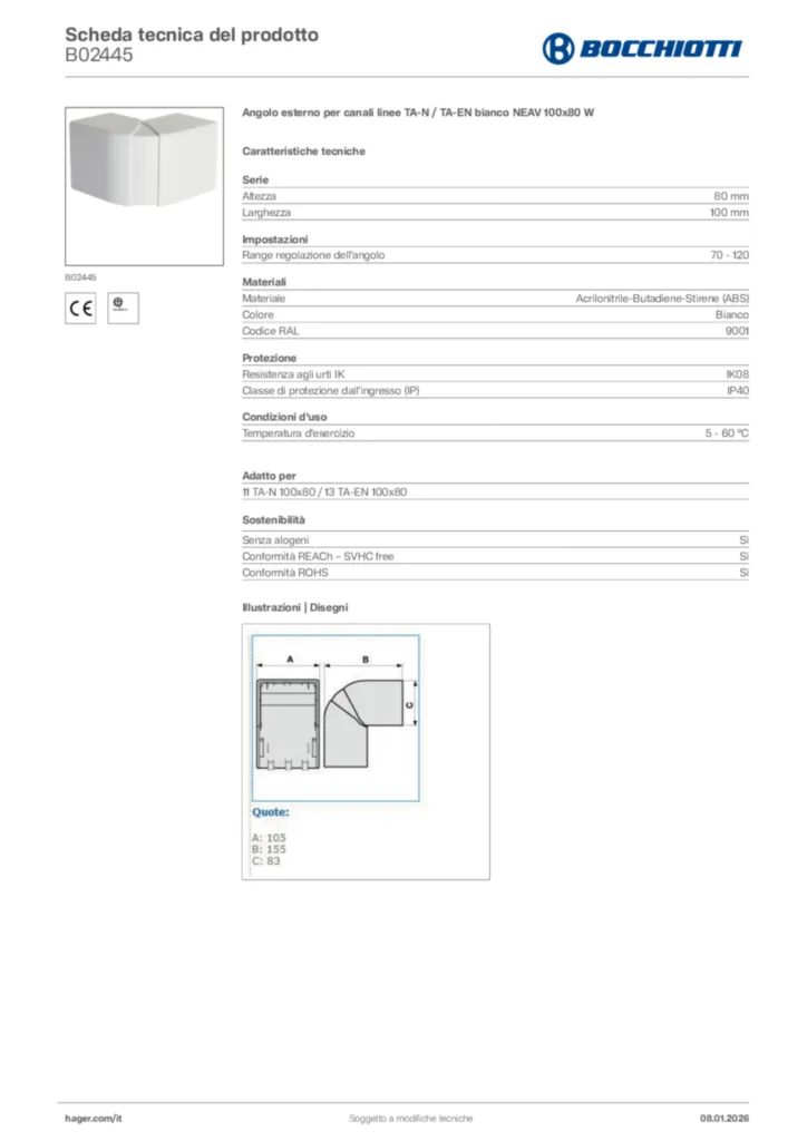 Immagine Bocchiotti Scheda tecnica del prodotto B02445 | Hager Italia