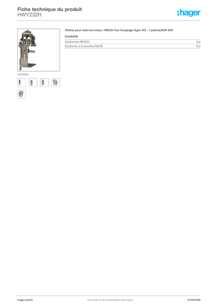 Image Hager Fiche technique du produit HWY232H | Hager France