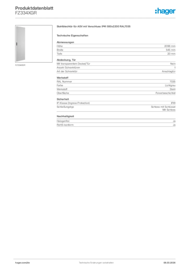 Bild Hager Produktdatenblatt FZ334XGR | Hager Deutschland