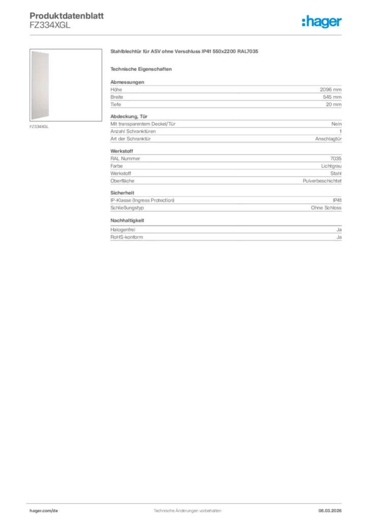 Bild Hager Produktdatenblatt FZ334XGL | Hager Deutschland