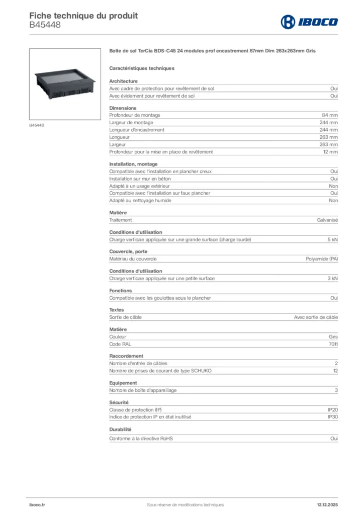 Image Iboco Fiche technique du produit B45448 | Hager France