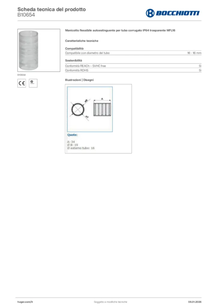 Immagine Bocchiotti Scheda tecnica del prodotto B10654 | Hager Italia