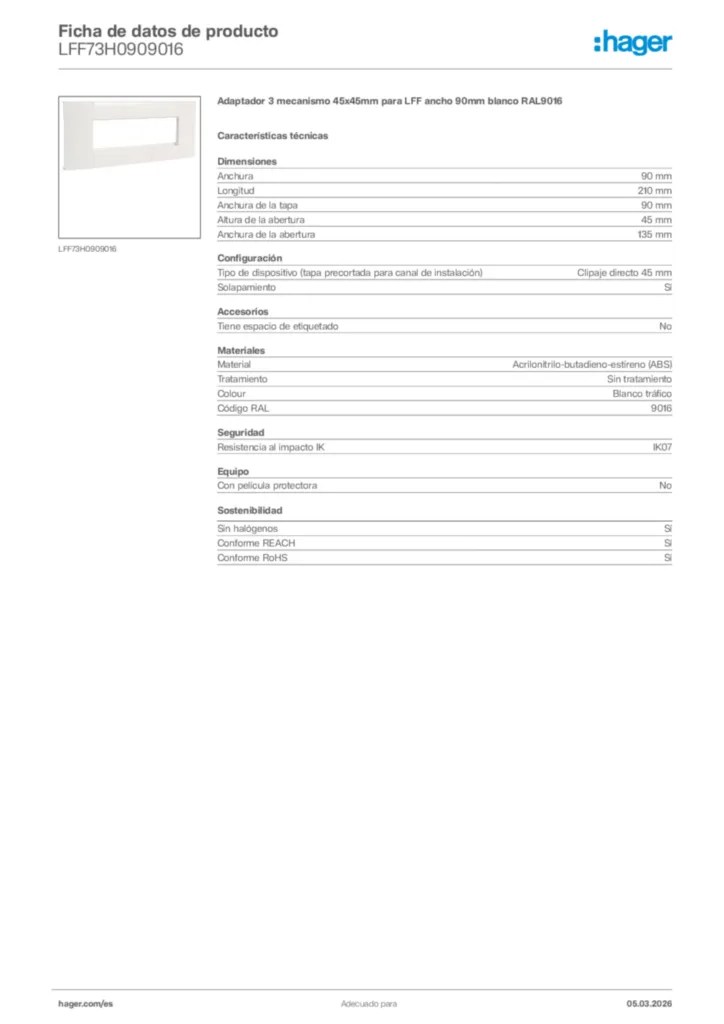 Imagen Hager Ficha de datos de producto LFF73H0909016 | Hager España