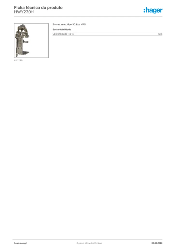 Imagem Hager Ficha técnica do produto HWY230H | Hager Portugal