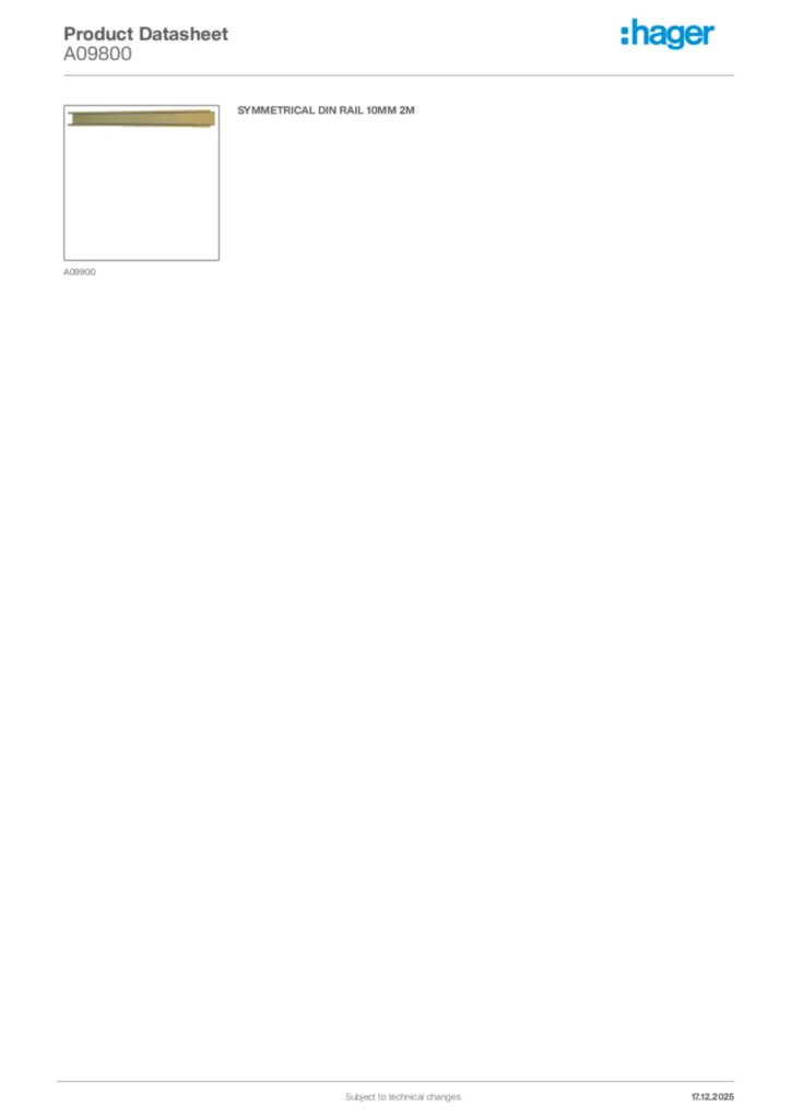 Image Hager Product data sheet A09800  | Hager Africa