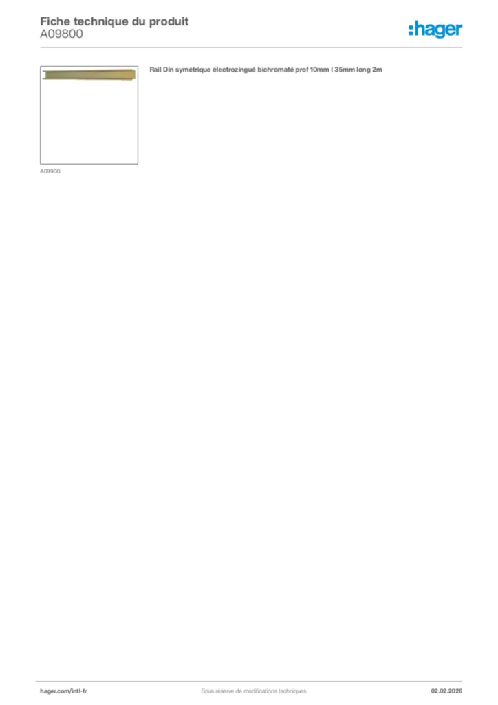 Image Hager Fiche technique du produit A09800 | Hager Afrique