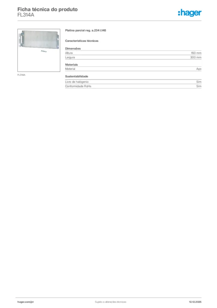 Imagem Hager Ficha técnica do produto FL314A | Hager Portugal