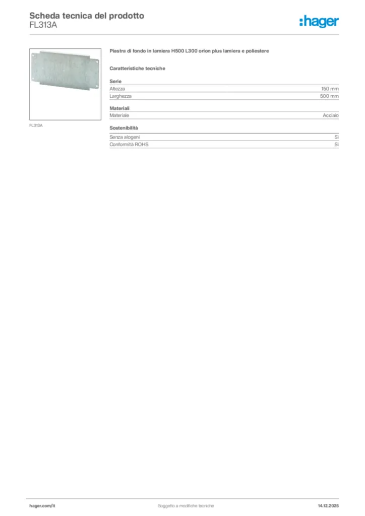 Immagine Hager Scheda tecnica del prodotto FL313A | Hager Italia