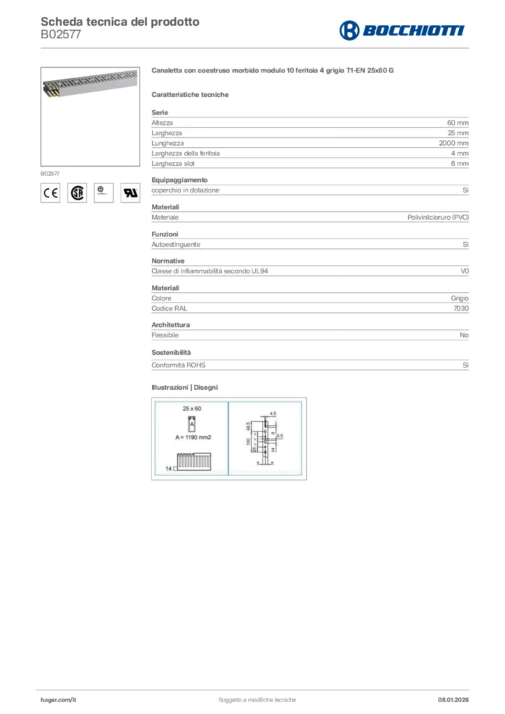 Immagine Bocchiotti Scheda tecnica del prodotto B02577 | Hager Italia