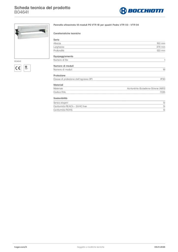 Immagine Bocchiotti Scheda tecnica del prodotto B04641 | Hager Italia