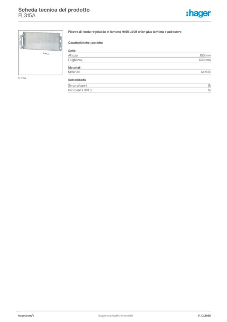 Immagine Hager Scheda tecnica del prodotto FL315A | Hager Italia