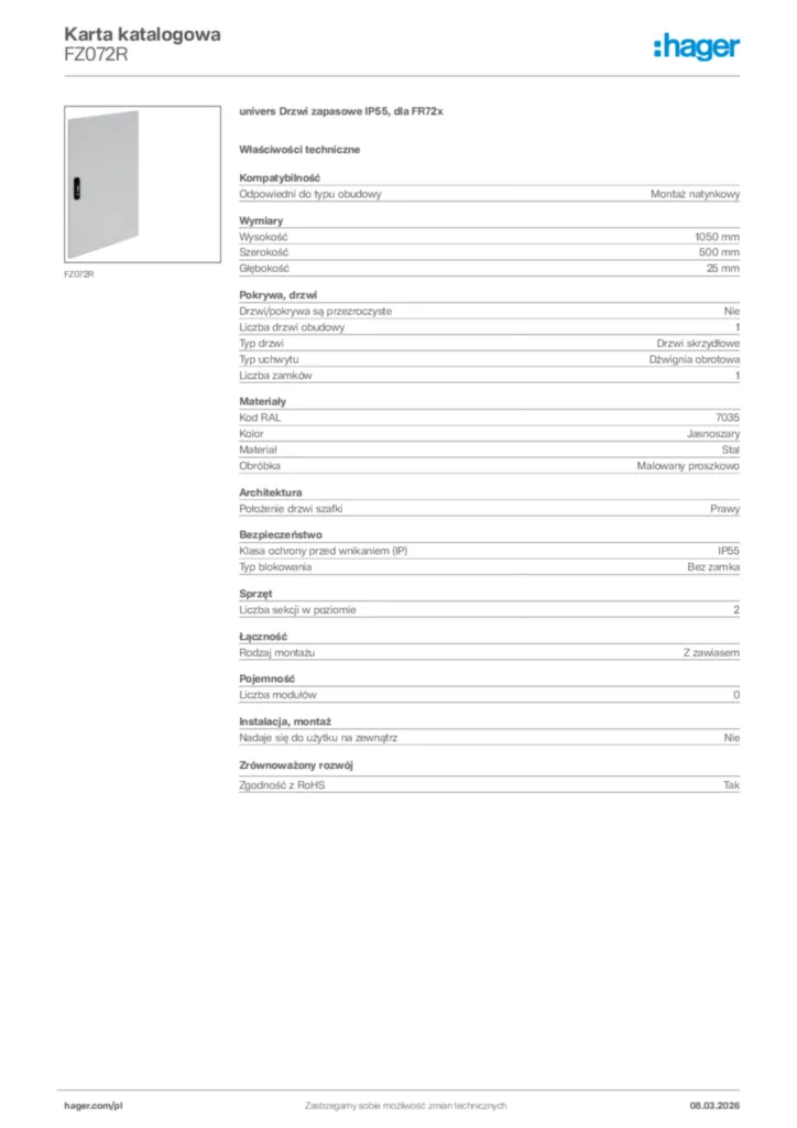Zdjęcie Hager Karta katalogowa FZ072R | Hager Polska