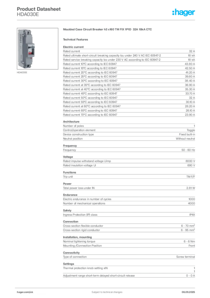 Image Hager Product data sheet HDA030E  | Hager
