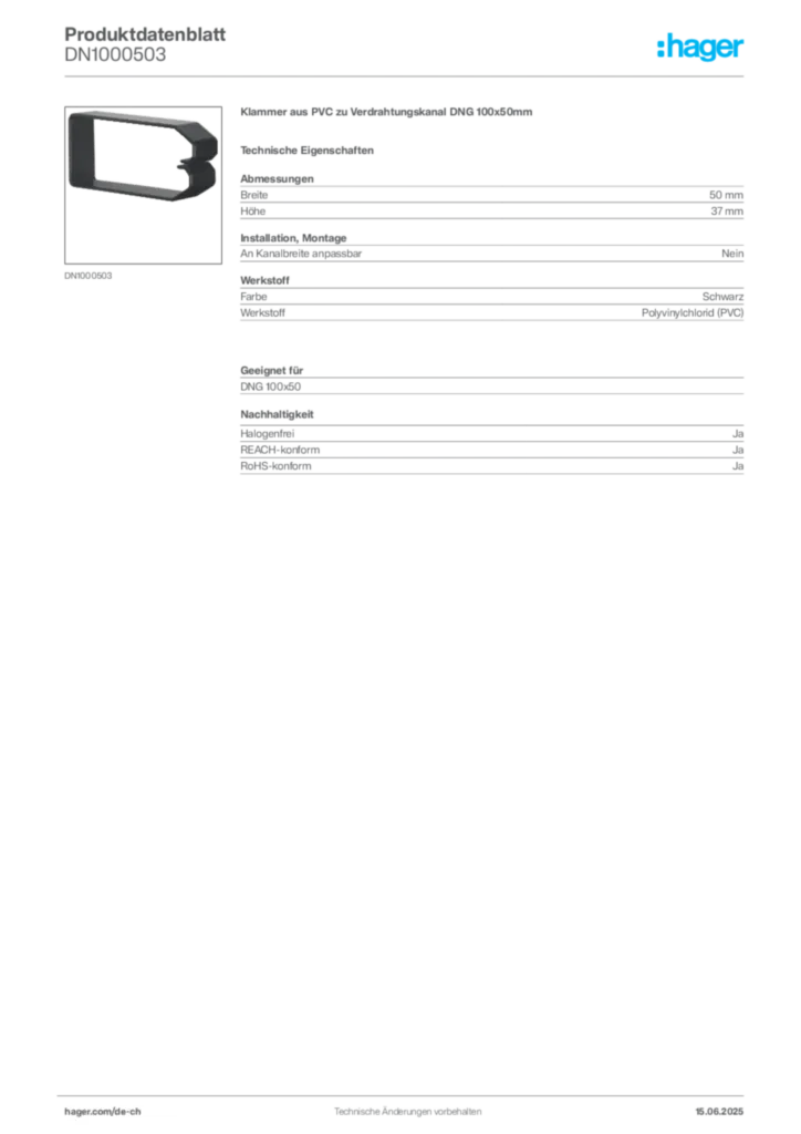 Bild Hager Produktdatenblatt DN1000503 | Hager Schweiz