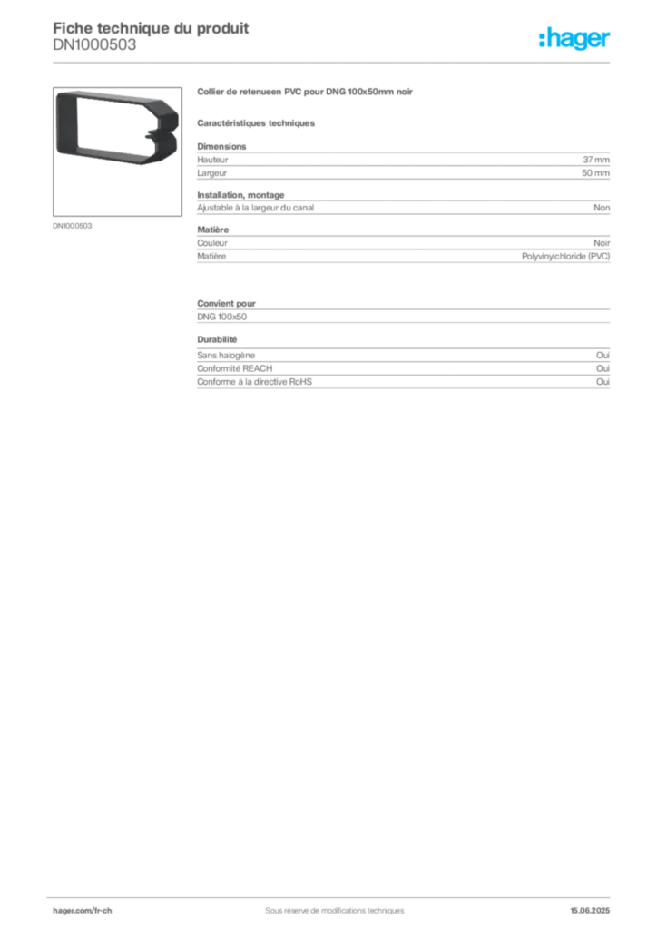 Image Hager Fiche technique du produit DN1000503 | Hager Suisse