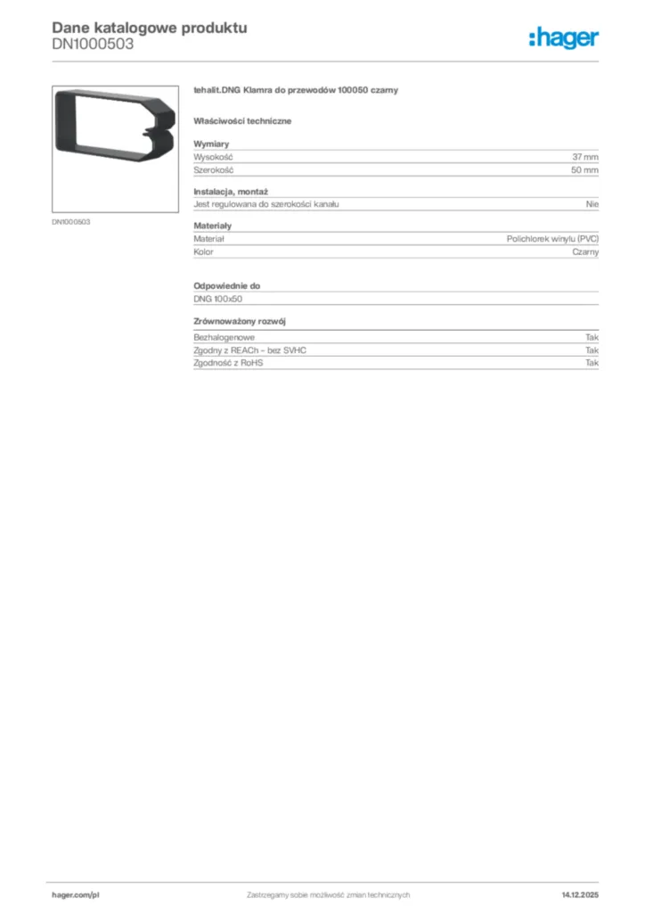 Zdjęcie Hager Karta katalogowa DN1000503 | Hager Polska