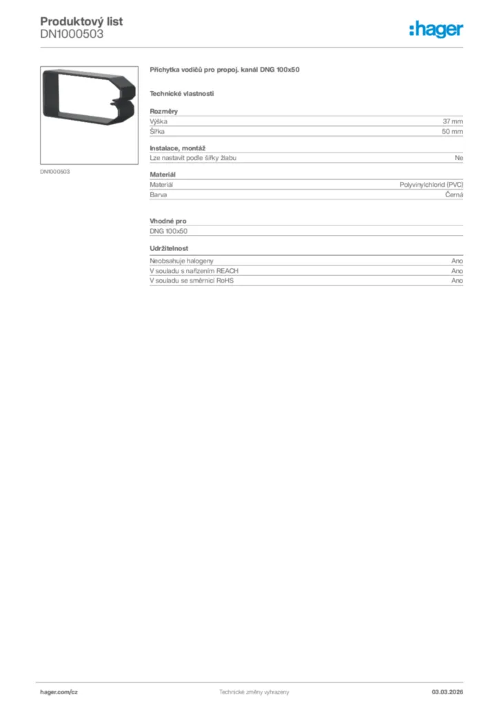 Obrázek Hager Product data sheet DN1000503 | Hager