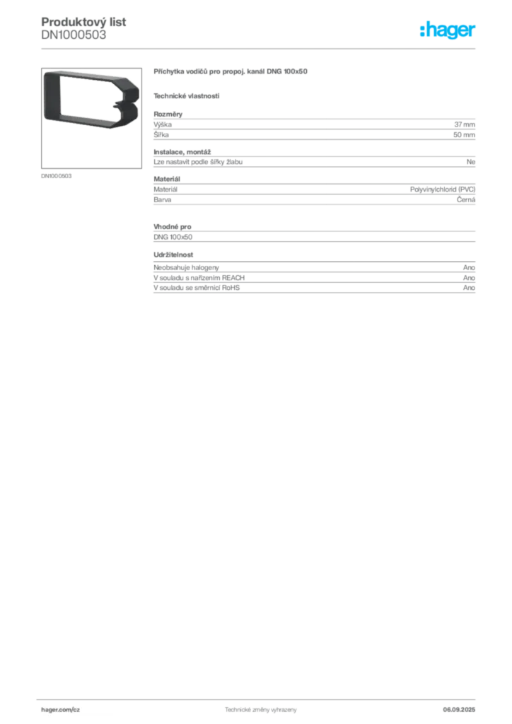 Obrázek Hager Produktový list DN1000503 | Hager