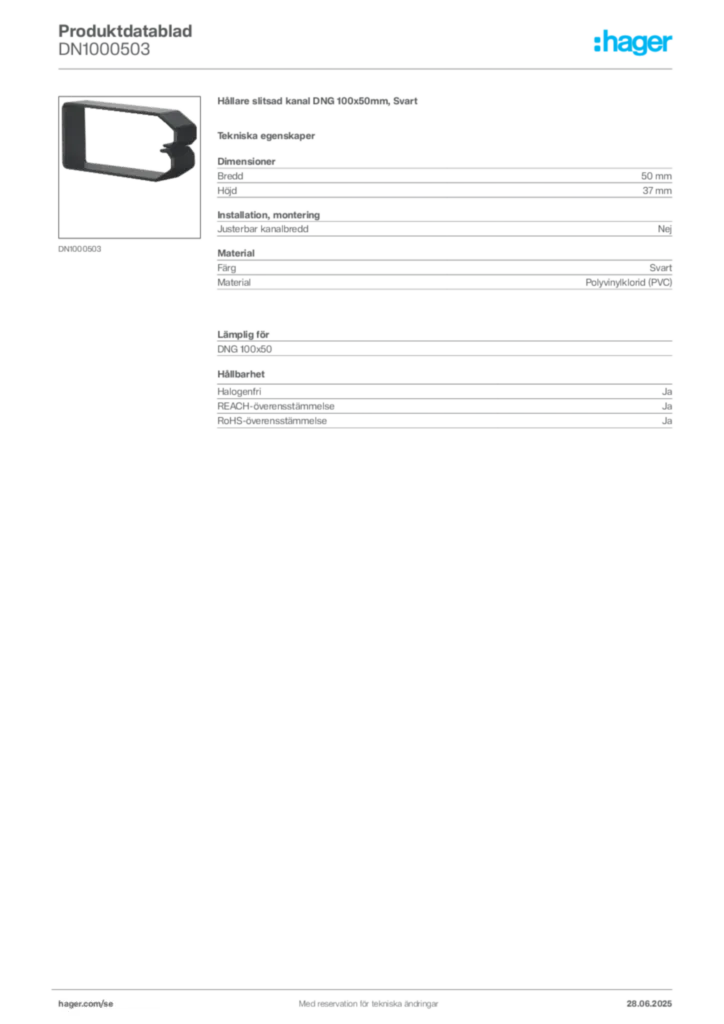 Bild Hager Produktdatablad DN1000503 | Hager Sverige