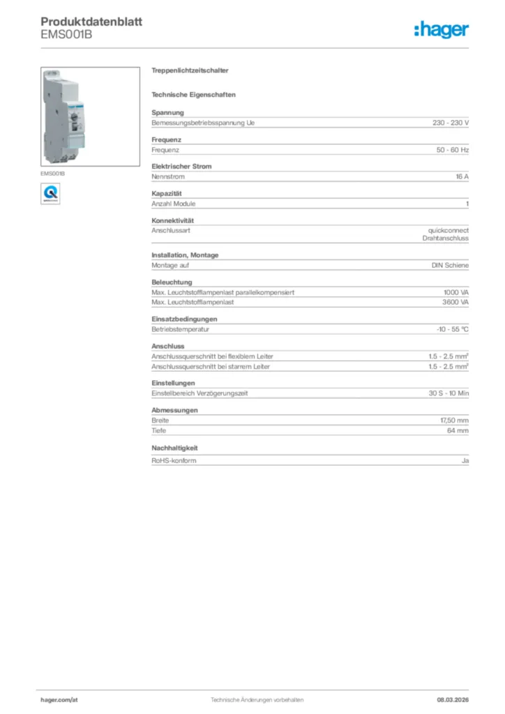 Bild Hager Produktdatenblatt EMS001B | Hager Deutschland