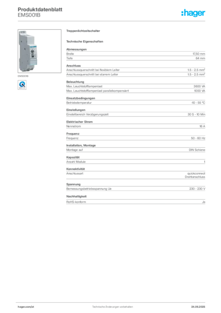 Bild Hager Produktdatenblatt EMS001B | Hager Deutschland