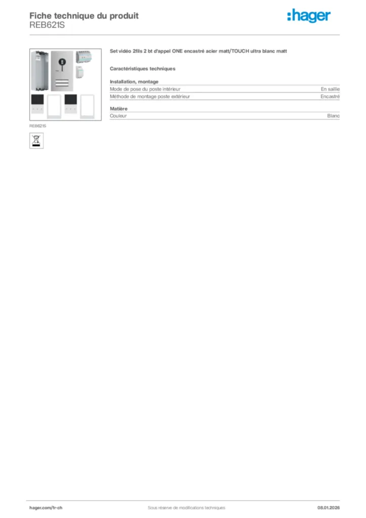 Image Hager Fiche technique du produit REB621S | Hager Suisse