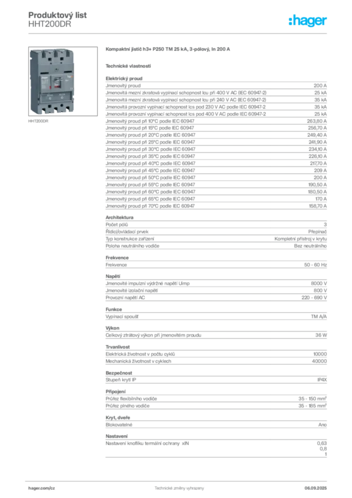 Obrázek Hager Produktový list HHT200DR | Hager