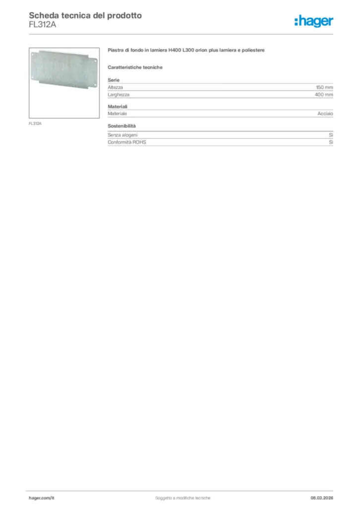 Immagine Hager Scheda tecnica del prodotto FL312A | Hager Italia