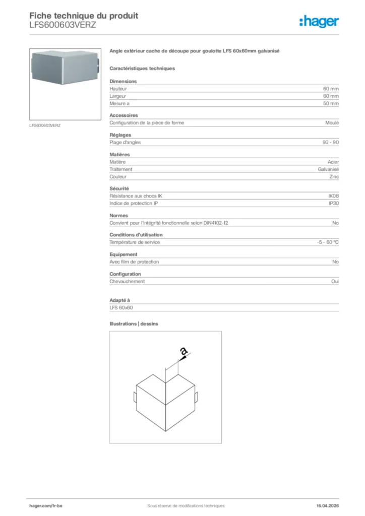 Image Hager Fiche technique du produit LFS600603VERZ | Hager Belgique