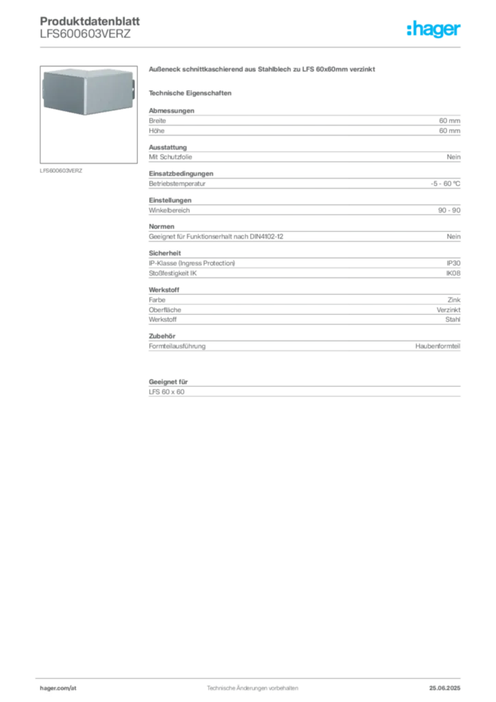 Bild Hager Produktdatenblatt LFS600603VERZ | Hager Deutschland