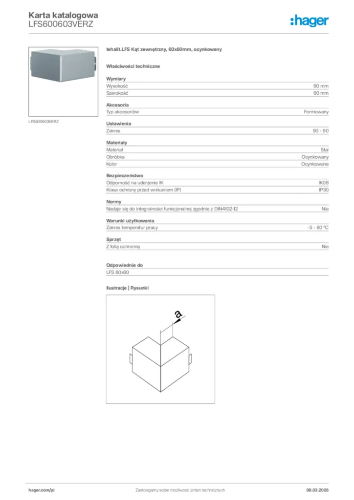 Zdjęcie Hager Karta katalogowa LFS600603VERZ | Hager Polska