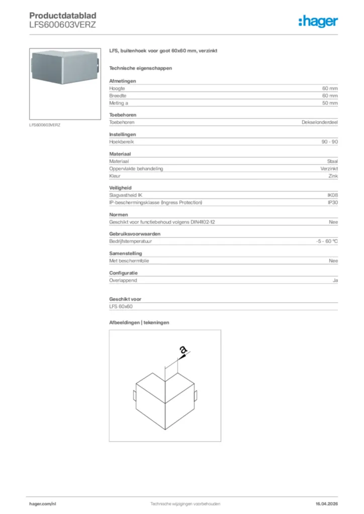 Afbeelding Hager Productdatablad LFS600603VERZ | Hager Nederland