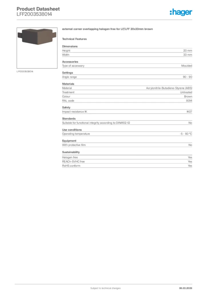 Image Hager Product data sheet LFF2003538014  | Hager Africa
