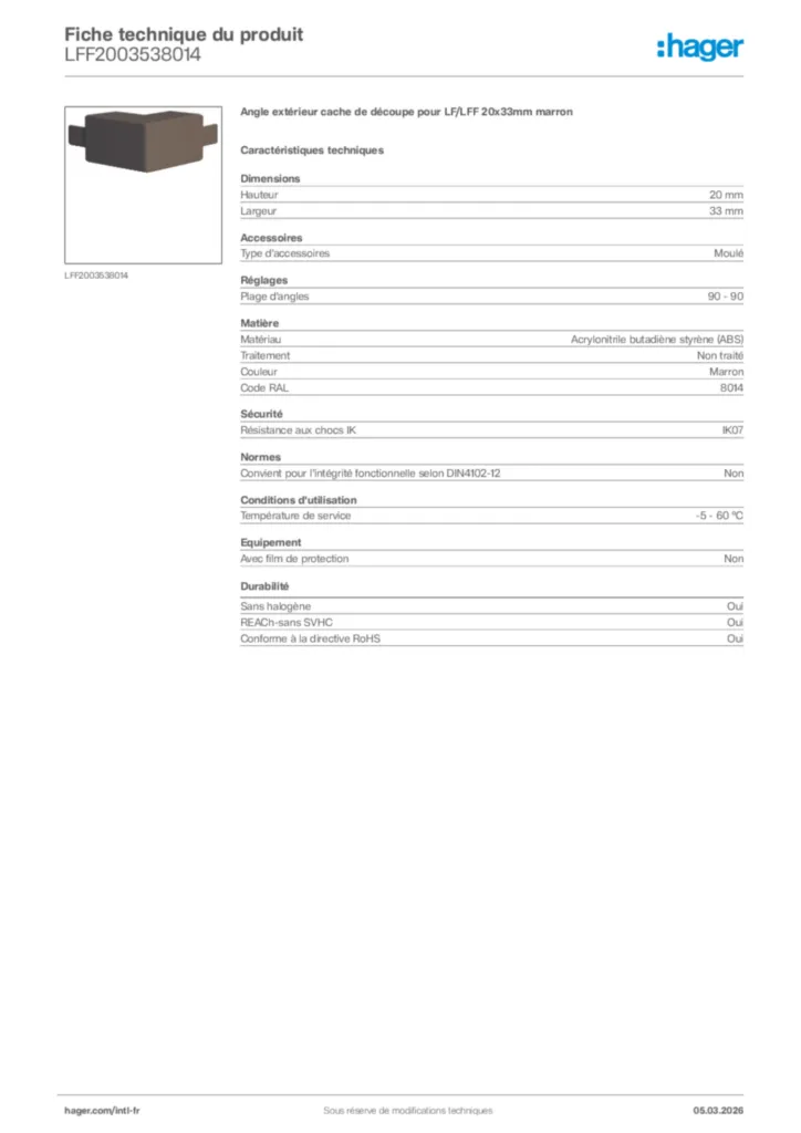 Image Hager Fiche technique du produit LFF2003538014 | Hager Afrique