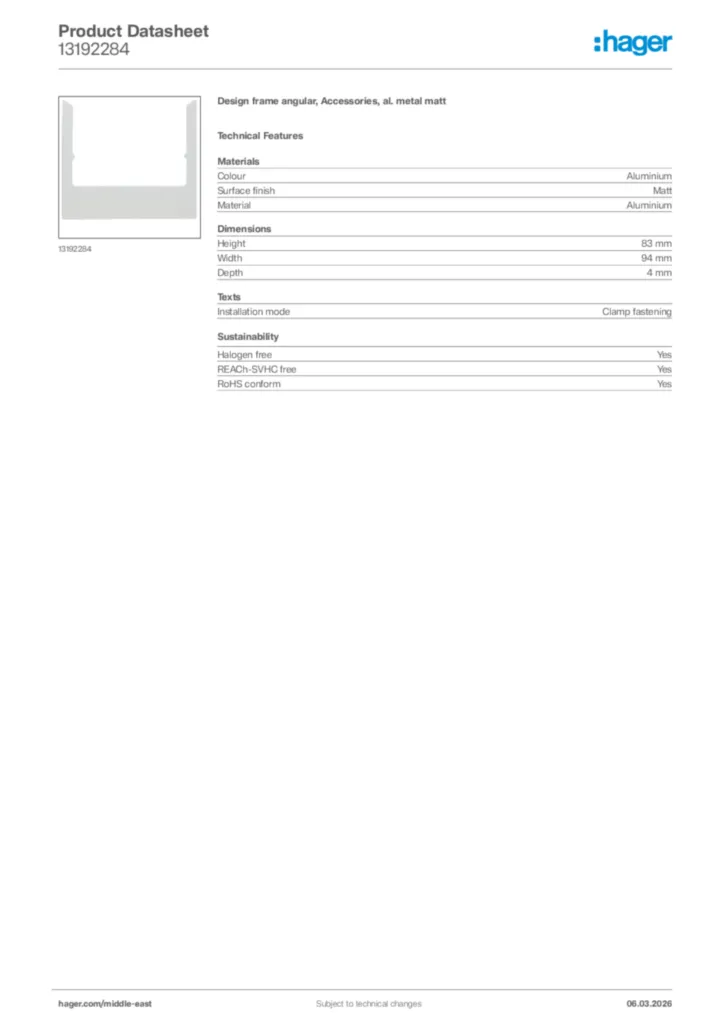 Image Hager Product data sheet 13192284  | Hager