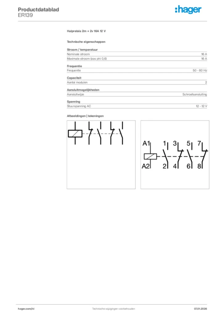 Afbeelding Hager Productdatablad ER139 | Hager Nederland