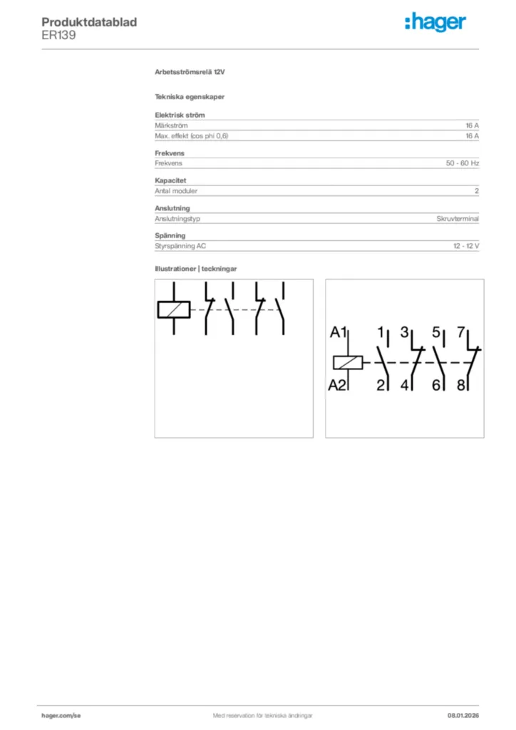 Bild Hager Produktdatablad ER139 | Hager Sverige